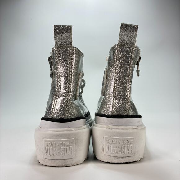 Converse Chuck Taylor Silver Glitter Platform High Top Sneaker Youth Size 2 - Picture 5 of 10